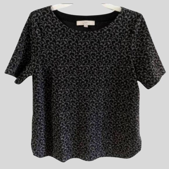 Ann Taylor LOFT Top Womens Size Small Black Gray Velvet Brocade Work Casual Chic - Picture 2 of 9